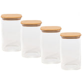 Kit 4 Potes De Vidro Herméticos Com Tampas Em Bambu 1200ml Porta Mantimentos Médios Cozinha Yoi